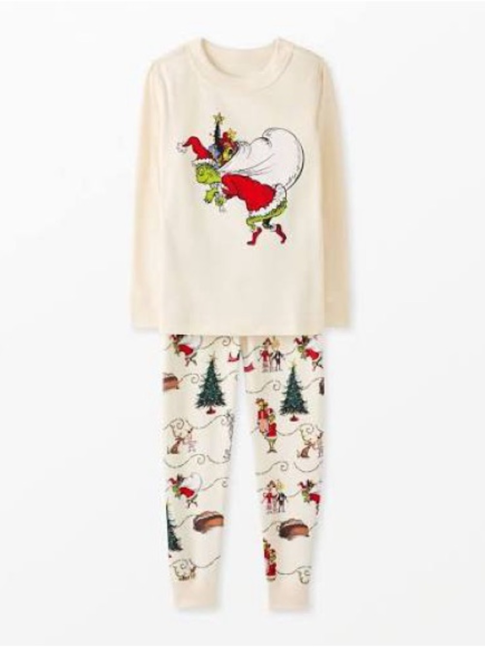 Hanna Andersson Cream Holiday Grinch Pajama Set with Red & Green Accents